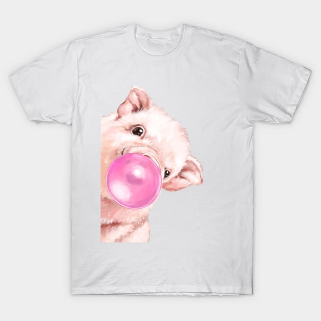 Sneaky Pink Baby Pig with Bubblegum T-Shirt by bignosework